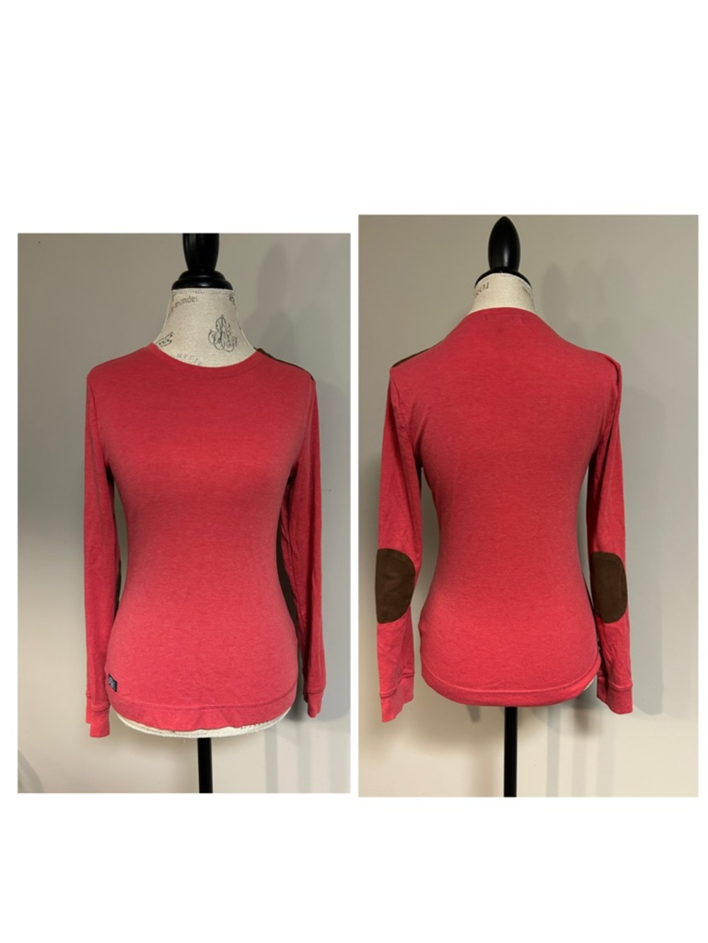 Lauren Ralph Lauren Knit Elbow Patch Riding Long Sleeve Shirt Faux Leather M